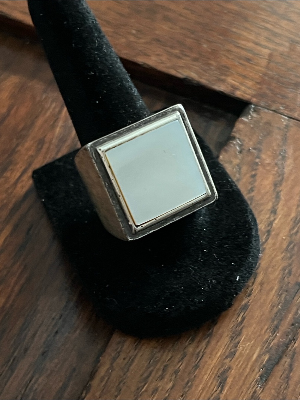 Kenneth Cole Silver-Tone Ring with White/MOP Square Inlay